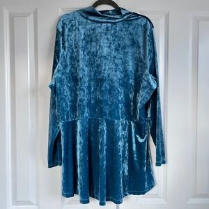 Denim & Co Teal Blue Crushed Velvet Whimsigoth Mock Neck Tunic Top Plus Size 2X